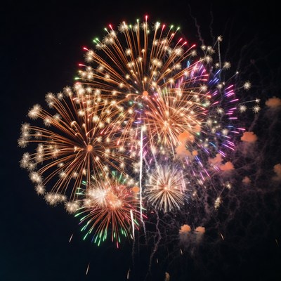 Colorful Fireworks Exploding in Night Sky