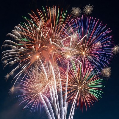 Colorful Fireworks Exploding in Night Sky