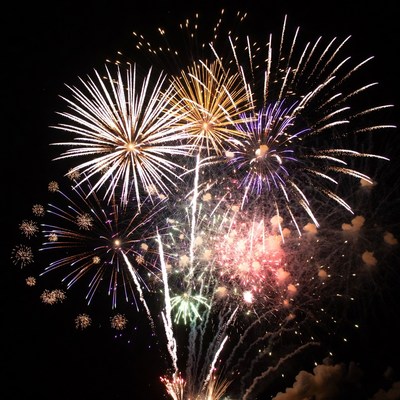 Colorful Fireworks Exploding in Night Sky