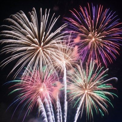 Colorful Fireworks Exploding in Night Sky