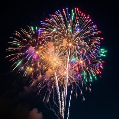 Colorful Fireworks Exploding in Night Sky