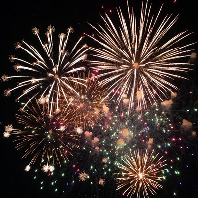 Colorful Fireworks Exploding in Night Sky