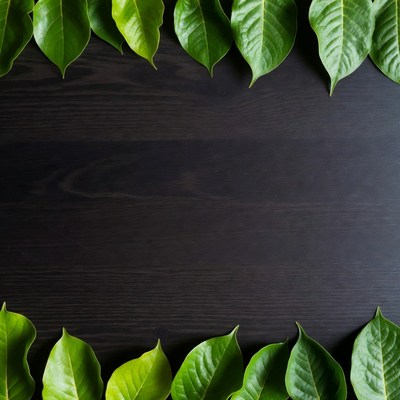 Green Leaves on Dark Wood