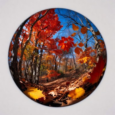 Circular Autumn Forest with Red Leaves