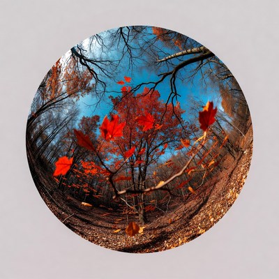 Circular Autumn Red Maple Forest