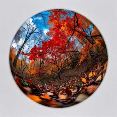 Circular Autumn Forest with Red Maple Trees