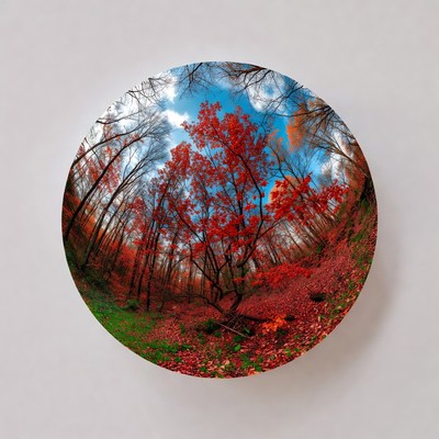 Autumn Red Trees in Circular Forest View