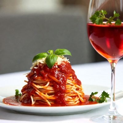 Spaghetti with Tomato Sauce and Red Wine