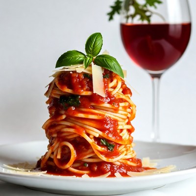 Spaghetti with marinara and red wine
