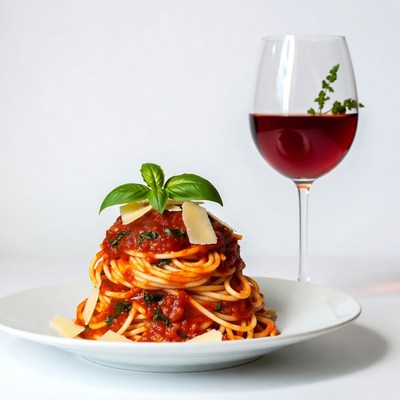 Spaghetti with marinara and red wine
