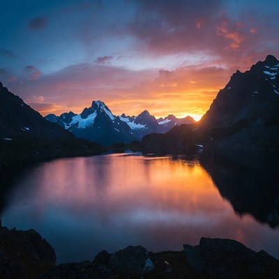 Sunset over Mountain Lake
