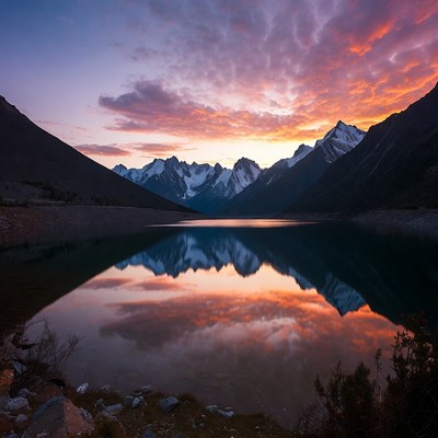 Sunset Mountains Reflected in Lake