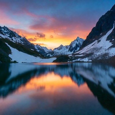 Mountain Lake Sunset Reflection