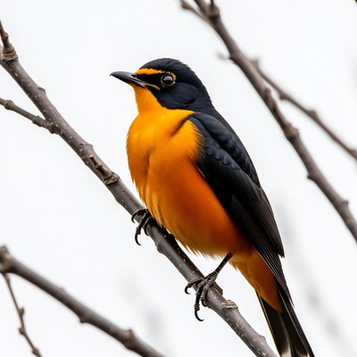 Orange and black bird on branch