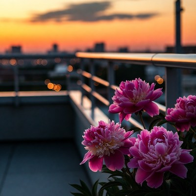 Pink Peonies at Sunset Balcony