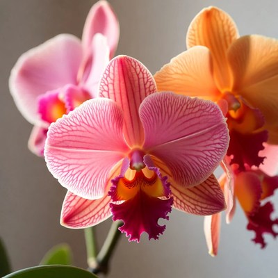Pink and Orange Orchids Blooming