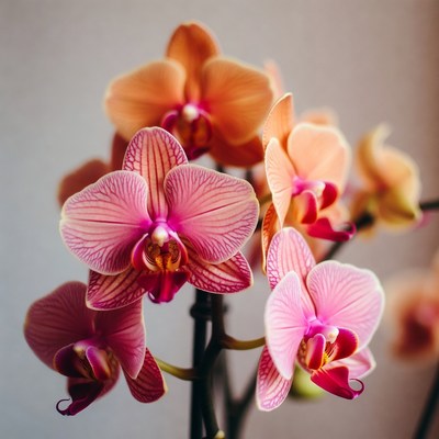 Pink and Orange Orchids Blooming