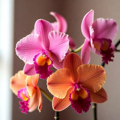 Vibrant Pink and Orange Orchids