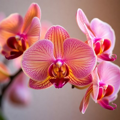 Pink and Orange Phalaenopsis Orchids