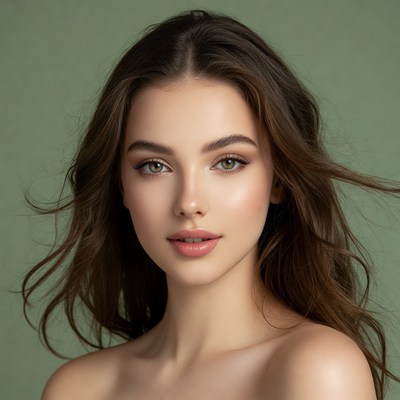 Beautiful woman with flowing brown hair