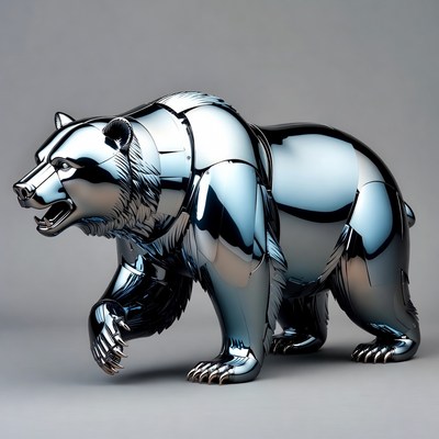 Metallic Silver Bear Sculpture