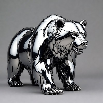 Shiny Metal Grizzly Bear Sculpture