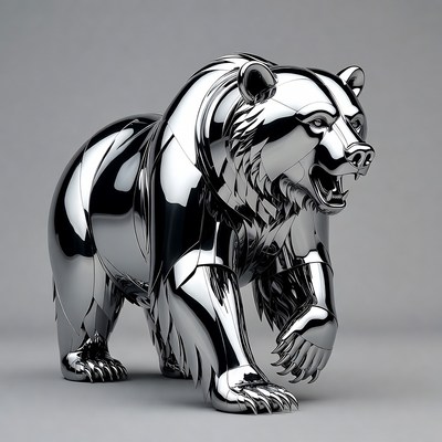 Shiny Silver Grizzly Bear Sculpture
