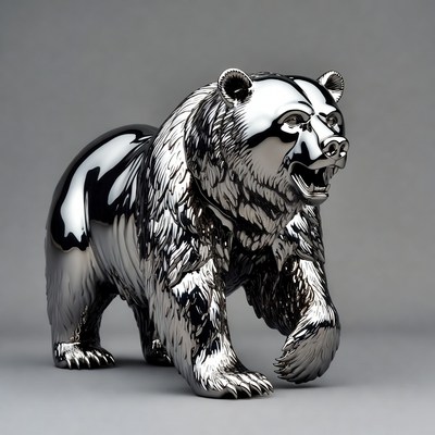 Shiny Silver Bear Sculpture