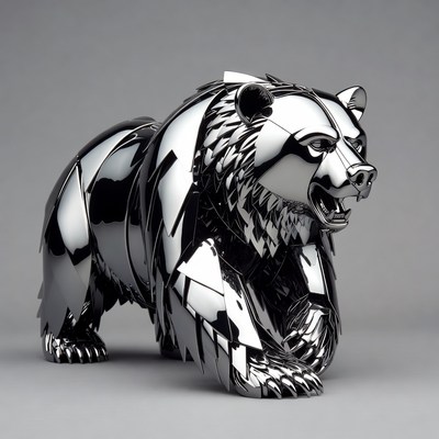 Metallic Steel Grizzly Bear Sculpture