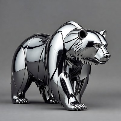Shiny metallic grizzly bear sculpture