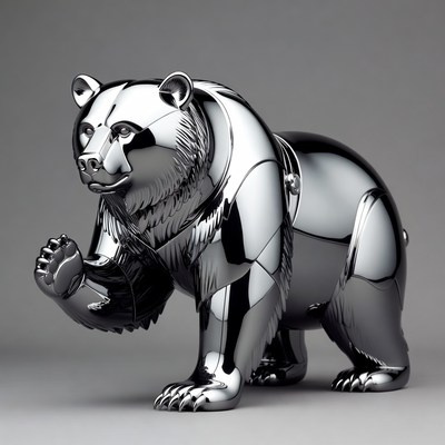 Shiny Silver Bear Sculpture