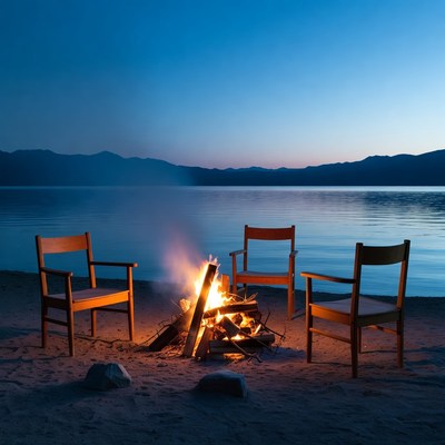 Campfire on beach at night