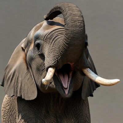 Elephant roaring with tusks bared