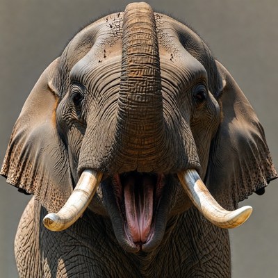 Elephant roaring with open mouth