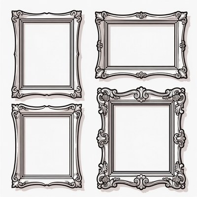 Four Ornate Empty Picture Frames