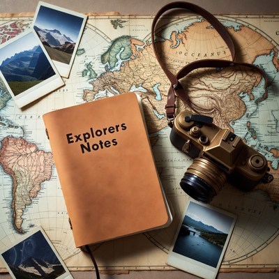 Explorer's Notes on World Map with Camera