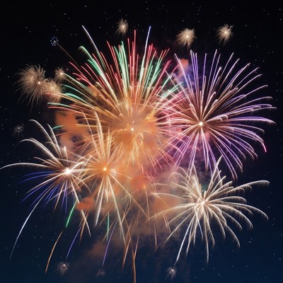 Colorful Fireworks Exploding in Night Sky