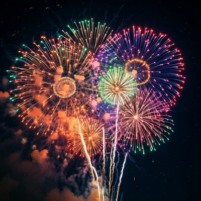 Colorful Fireworks Exploding in Night Sky