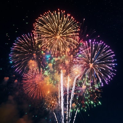 Colorful Fireworks Exploding in Night Sky