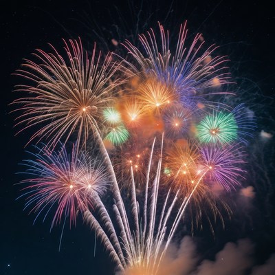 Colorful Fireworks Exploding in Night Sky
