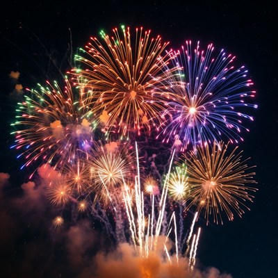 Colorful Fireworks Exploding in Night Sky
