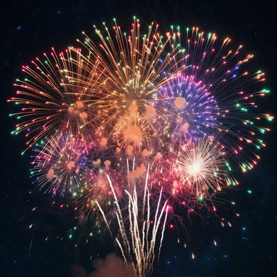 Colorful Fireworks Exploding in Night Sky