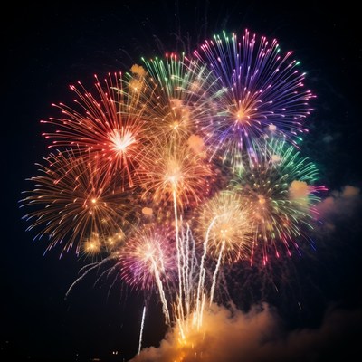 Colorful Fireworks Exploding in Night Sky