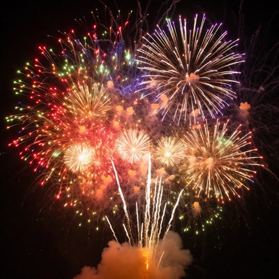 Colorful Fireworks Exploding in Night Sky