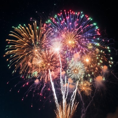 Colorful Fireworks Exploding in Night Sky
