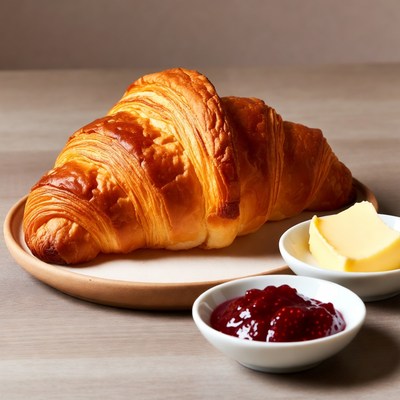 Croissant with butter and jam