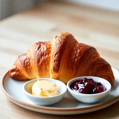 Croissant with Butter and Jam
