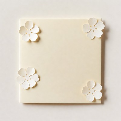 Blank beige square with white paper flowers