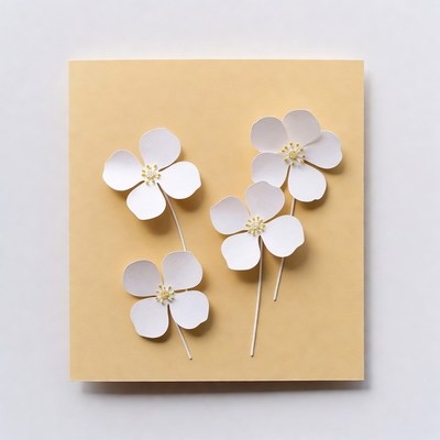 White Paper-Cut Flowers on Yellow Background