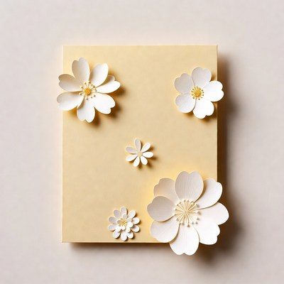 White Paper Cutout Flowers on Yellow Card
